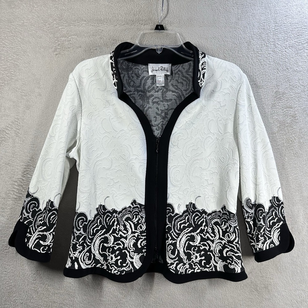 Joseph Ribkoff Black White Stretch Jacket Size 14 Dressy Career Mature Zip